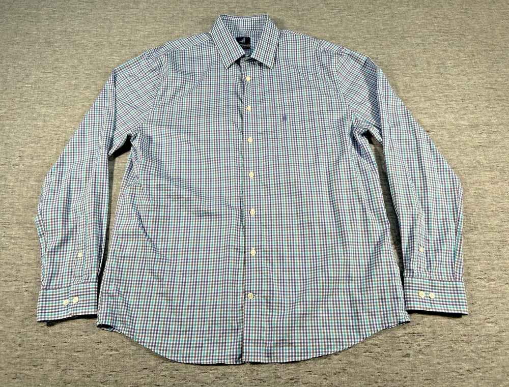Johnnie-O Shirt Mens Extra Large Seafoam Plaid Long Sleeve Cotton Button-Up
